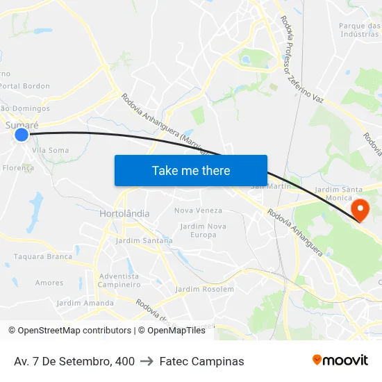 Av. 7 De Setembro, 400 to Fatec Campinas map