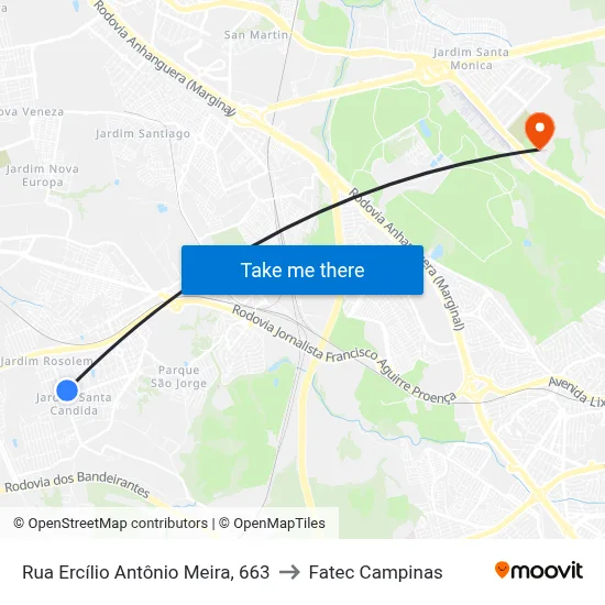 Rua Ercílio Antônio Meira, 663 to Fatec Campinas map