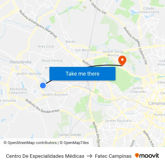 Centro De Especialidades Médicas to Fatec Campinas map