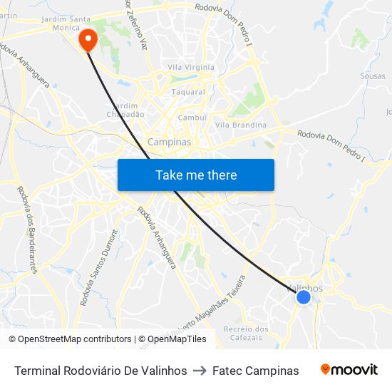 Terminal Rodoviário De Valinhos to Fatec Campinas map