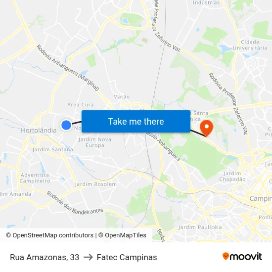 Rua Amazonas, 33 to Fatec Campinas map