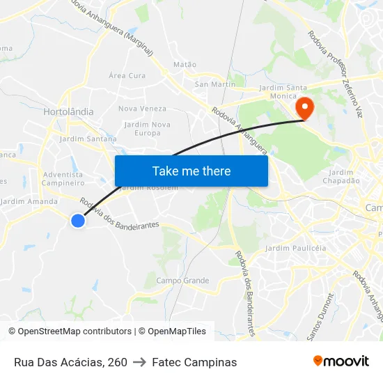Rua Das Acácias, 260 to Fatec Campinas map