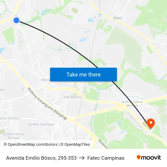 Avenida Emílio Bôsco, 295-353 to Fatec Campinas map