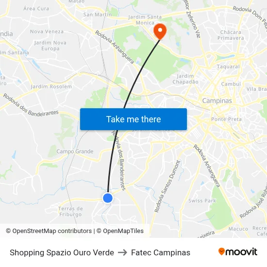 Shopping Spazio Ouro Verde to Fatec Campinas map
