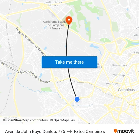 Avenida John Boyd Dunlop, 775 to Fatec Campinas map