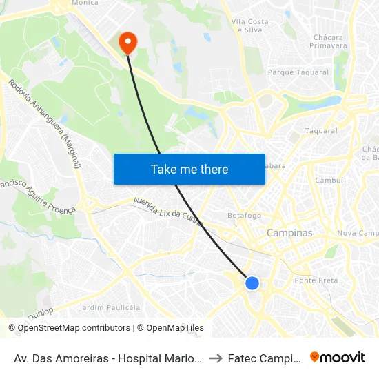Av. Das Amoreiras - Hospital Mario Gatti to Fatec Campinas map