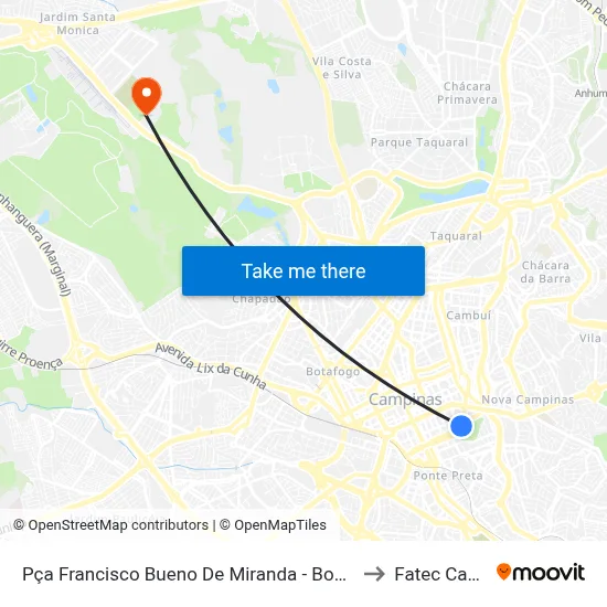 Pça Francisco Bueno De Miranda - Bosque Dos Jequitibás to Fatec Campinas map
