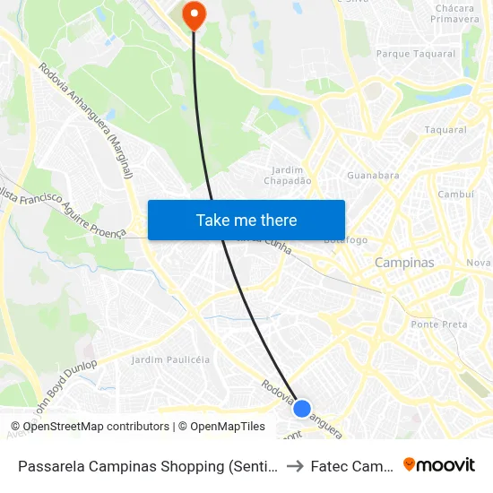 Passarela Campinas Shopping (Sentido Valinhos) to Fatec Campinas map