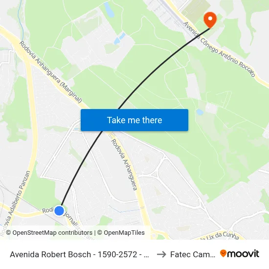 Avenida Robert Bosch -  1590-2572 - Vila Bela Vista to Fatec Campinas map