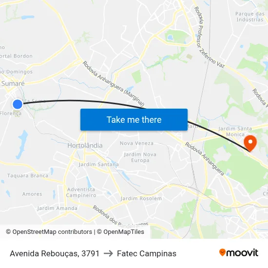 Avenida Rebouças, 3791 to Fatec Campinas map