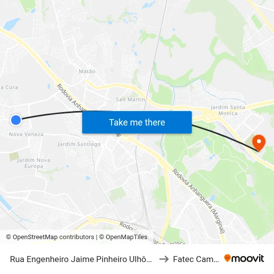 Rua Engenheiro Jaime Pinheiro Ulhôa Cintra, 2277 to Fatec Campinas map