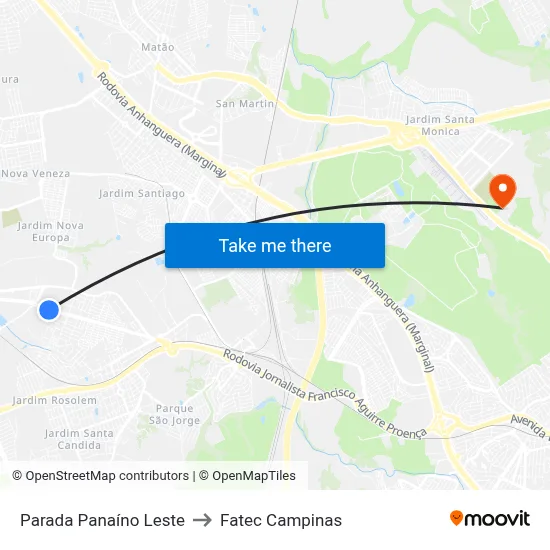 Parada Panaíno Leste to Fatec Campinas map