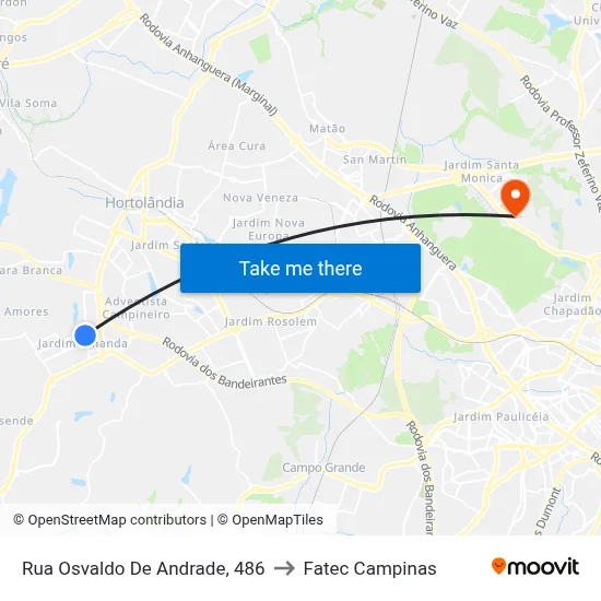 Rua Osvaldo De Andrade, 486 to Fatec Campinas map