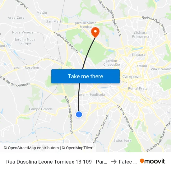 Rua Dusolina Leone Tornieux 13-109 - Parque Residencial Vila Uniao Campinas - SP Brasil to Fatec Campinas map