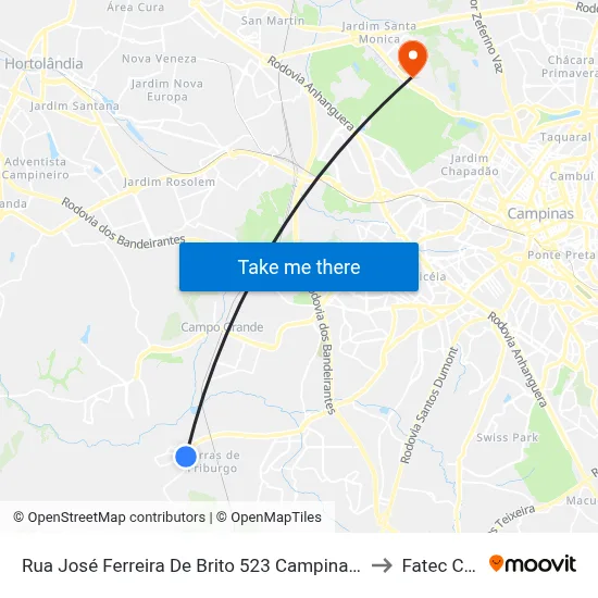 Rua José Ferreira De Brito 523 Campinas - São Paulo 13057-400 Brasil to Fatec Campinas map