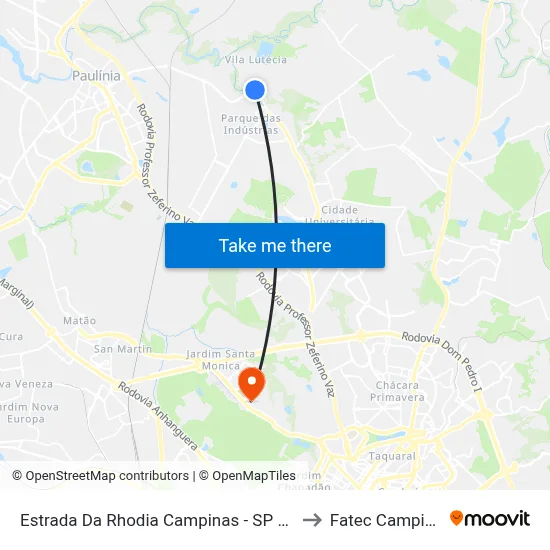 Estrada Da Rhodia Campinas - SP Brasil to Fatec Campinas map