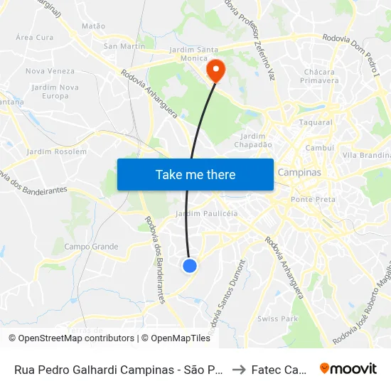 Rua Pedro Galhardi Campinas - São Paulo 13060 Brasil to Fatec Campinas map