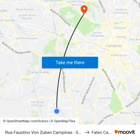 Rua Faustino Von Zuben Campinas - São Paulo 13056 Brasil to Fatec Campinas map