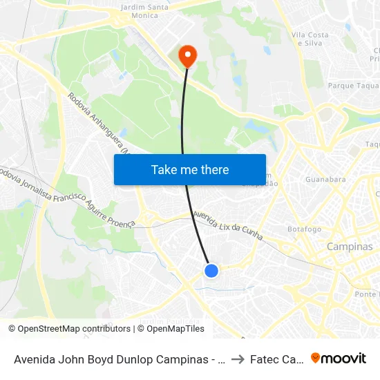 Avenida John Boyd Dunlop Campinas - São Paulo 13034 Brasil to Fatec Campinas map