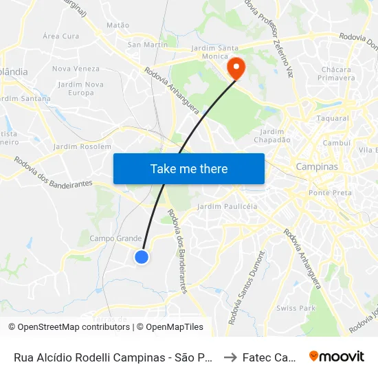 Rua Alcídio Rodelli Campinas - São Paulo 13059 Brasil to Fatec Campinas map