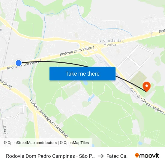 Rodovia Dom Pedro Campinas - São Paulo 13069 Brasil to Fatec Campinas map