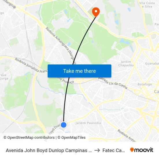 Avenida John Boyd Dunlop Campinas - São Paulo Brasil to Fatec Campinas map