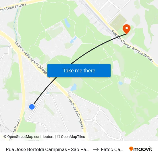 Rua José Bertoldi Campinas - São Paulo 13067 Brasil to Fatec Campinas map