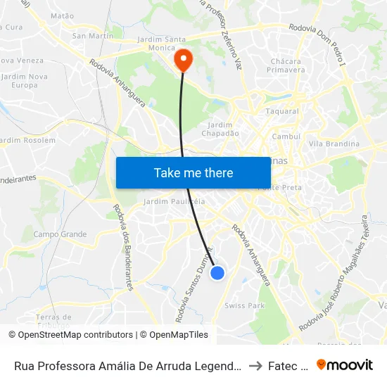 Rua Professora Amália De Arruda Legendre Martini Campinas - São Paulo 13051 Brasil to Fatec Campinas map
