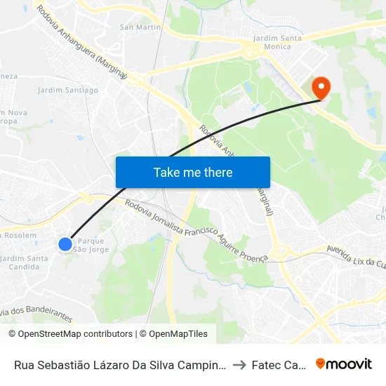 Rua Sebastião Lázaro Da Silva Campinas - São Paulo Brasil to Fatec Campinas map