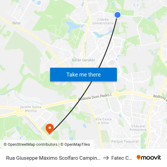 Rua Giuseppe Máximo Scolfaro Campinas - São Paulo 13083 Brasil to Fatec Campinas map