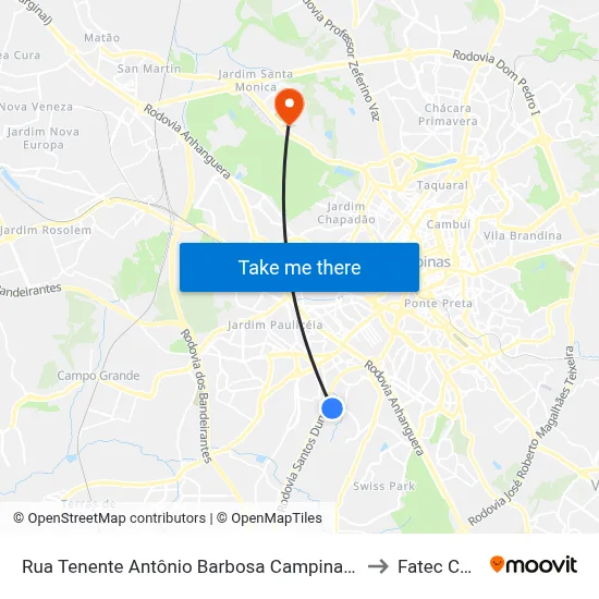 Rua Tenente Antônio Barbosa Campinas - São Paulo 13051 Brasil to Fatec Campinas map