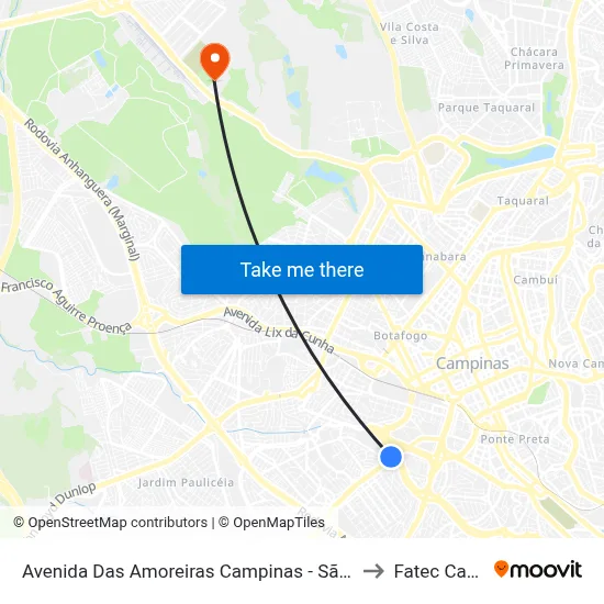 Avenida Das Amoreiras Campinas - São Paulo 13031 Brasil to Fatec Campinas map