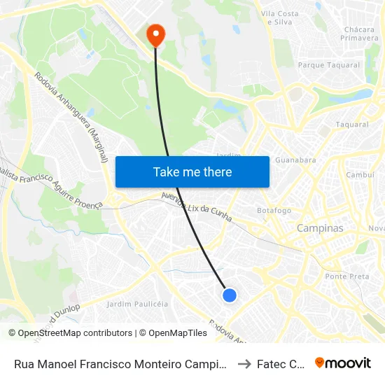 Rua Manoel Francisco Monteiro Campinas - São Paulo 13031 Brasil to Fatec Campinas map