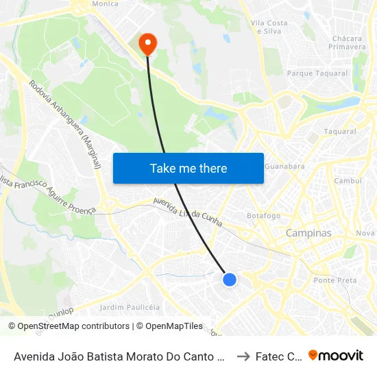 Avenida João Batista Morato Do Canto Campinas - São Paulo 13031 Brasil to Fatec Campinas map