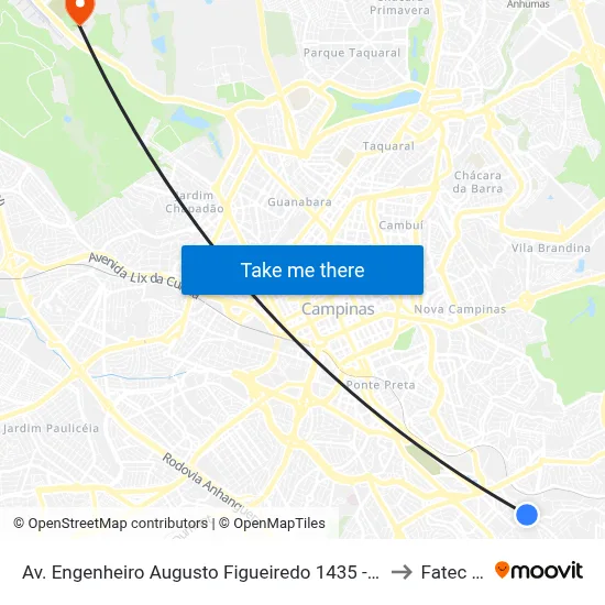 Av. Engenheiro Augusto Figueiredo 1435 - Vila Progresso Campinas - SP 13045-603 Brasil to Fatec Campinas map
