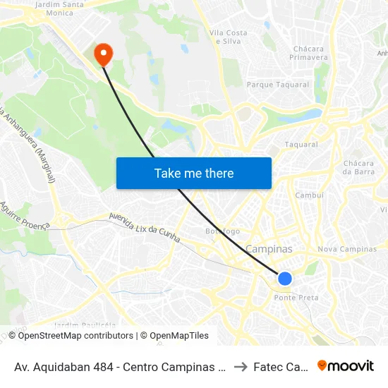 Av. Aquidaban 484 - Centro Campinas - SP 13015-210 Brasil to Fatec Campinas map