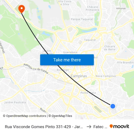 Rua Visconde Gomes Pinto 331-429 - Jardim Ouro Branco Campinas - SP 13100-504 Brasil to Fatec Campinas map
