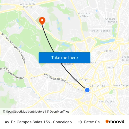 Av. Dr. Campos Sales 156 - Conceicao Campinas - SP Brasil to Fatec Campinas map