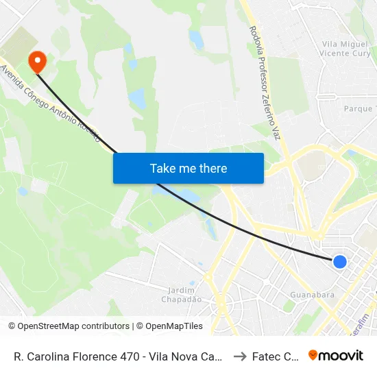 R. Carolina Florence 470 - Vila Nova Campinas - SP 13073-076 Brasil to Fatec Campinas map