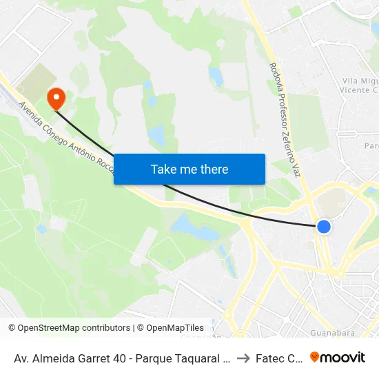 Av. Almeida Garret 40 - Parque Taquaral Campinas - SP 13087-291 Brasil to Fatec Campinas map
