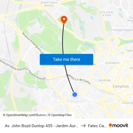 Av. John Boyd Dunlop 455 - Jardim Aurelia Campinas - SP Brasil to Fatec Campinas map