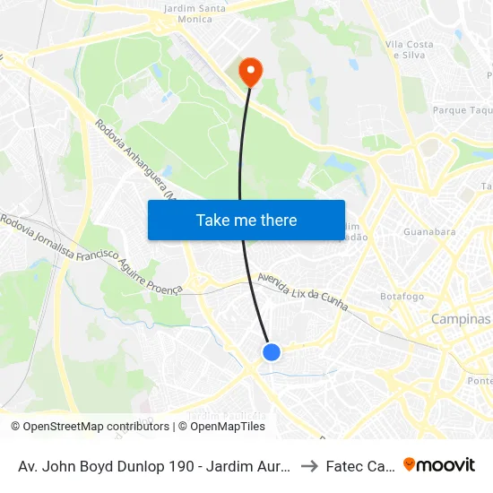 Av. John Boyd Dunlop 190 - Jardim Aurelia Campinas - SP Brasil to Fatec Campinas map