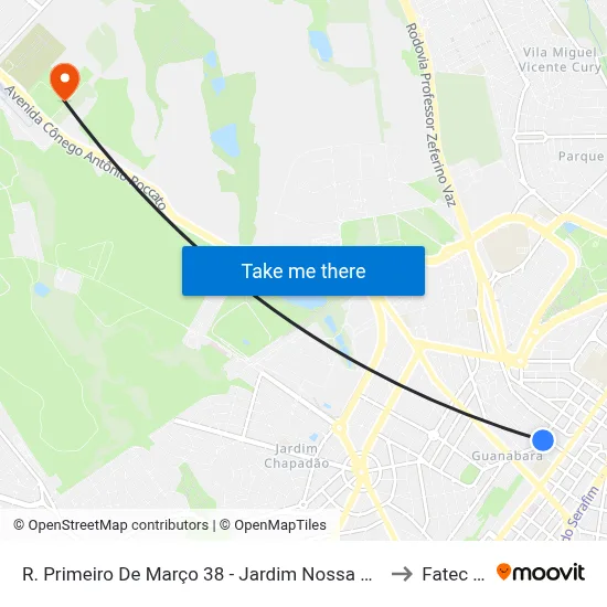 R. Primeiro De Março 38 - Jardim Nossa Sra. Auxiliadora Campinas - SP 13075-250 Brasil to Fatec Campinas map