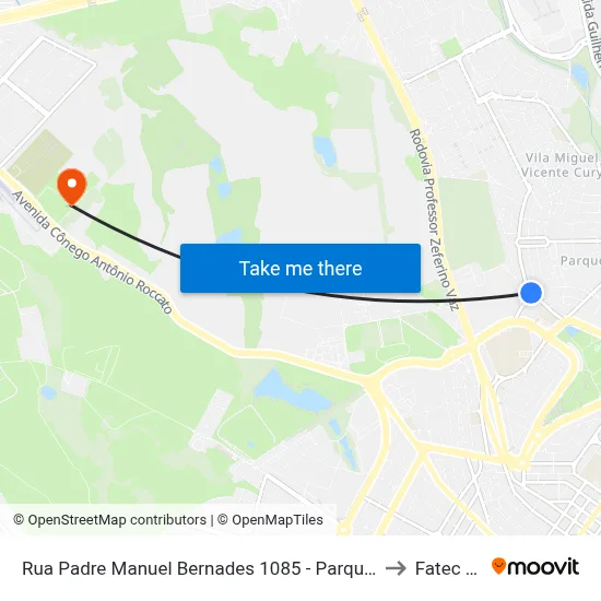 Rua Padre Manuel Bernades 1085 - Parque Taquaral Campinas - SP 13087-320 Brasil to Fatec Campinas map