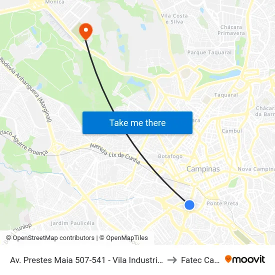 Av. Prestes Maia 507-541 - Vila Industrial Campinas - SP Brasil to Fatec Campinas map
