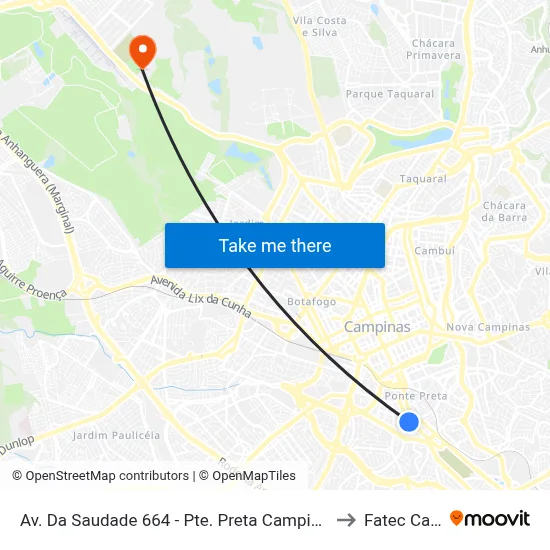 Av. Da Saudade 664 - Pte. Preta Campinas - SP 13041-670 Brasil to Fatec Campinas map