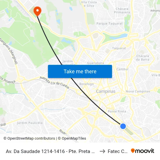 Av. Da Saudade 1214-1416 - Pte. Preta Campinas - SP 13041-670 Brasil to Fatec Campinas map