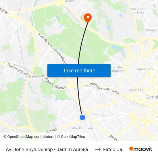 Av. John Boyd Dunlop - Jardim Aurelia Campinas - SP Brasil to Fatec Campinas map