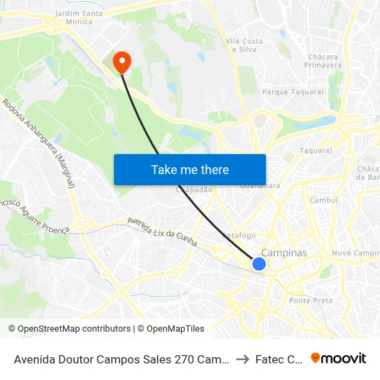 Avenida Doutor Campos Sales 270 Campinas - São Paulo 13010 Brasil to Fatec Campinas map