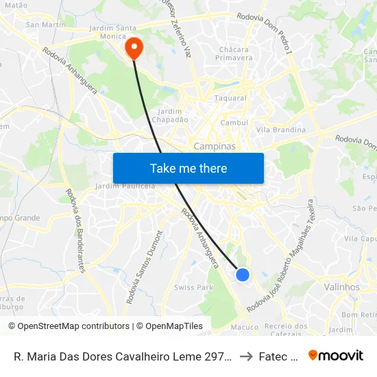 R. Maria Das Dores Cavalheiro Leme 297 - Parque Jambeiro Campinas - SP Brasil to Fatec Campinas map